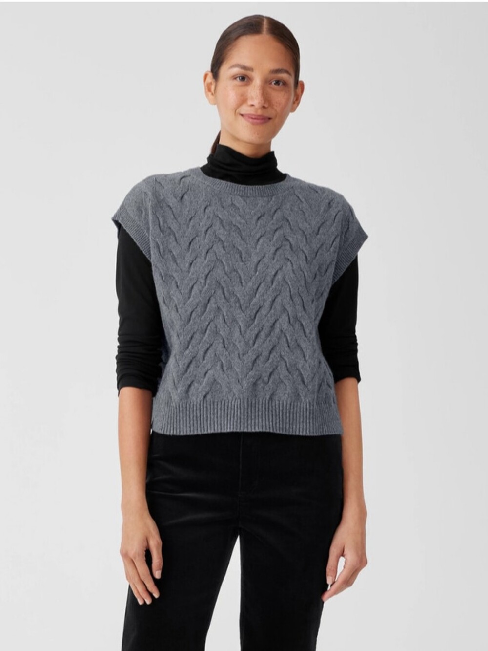 Eileen Fisher Crew Neck Ash Top Cabled Cashmere Recycled Square Sweater NWT 3X
